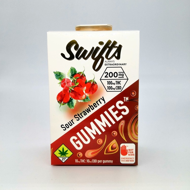 GREE Gummies: Swifts Sour Strawberry 1:1 CBD:THC 10pk
