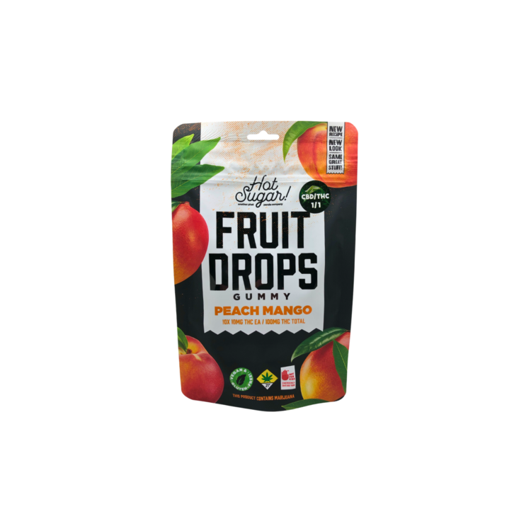 100mg THC : 100mg CBD Edible Peach Mango Fruit Drops Phat Panda