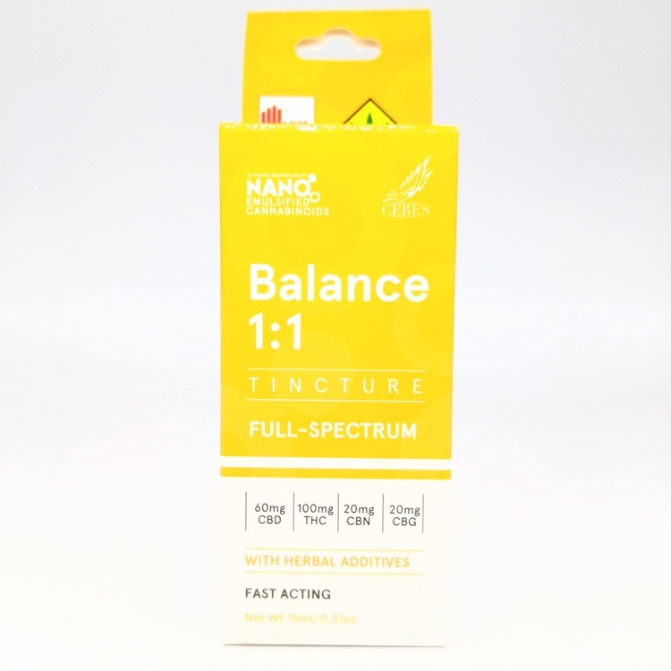 CERES Tincture: Balance 1:1 100mg CBD : 100mg THC 15mL
