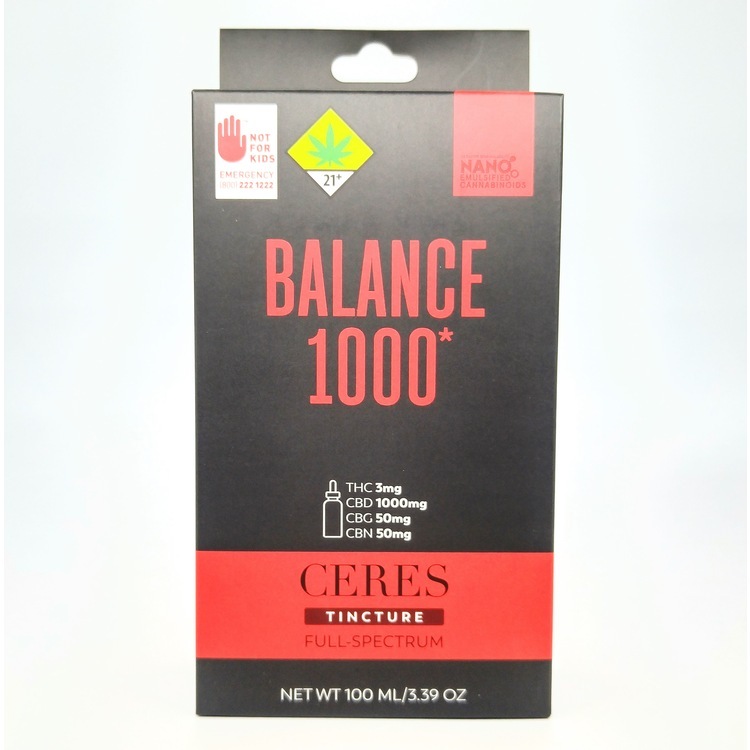 CERES Tincture: Balance 1000mg CBD w/ CBN and CBG