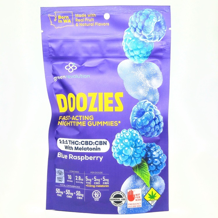 GREVO Doozies Blue Raspberry NIGHT 1:1:1 CBD:THC:CBN fruit chew 10 pack