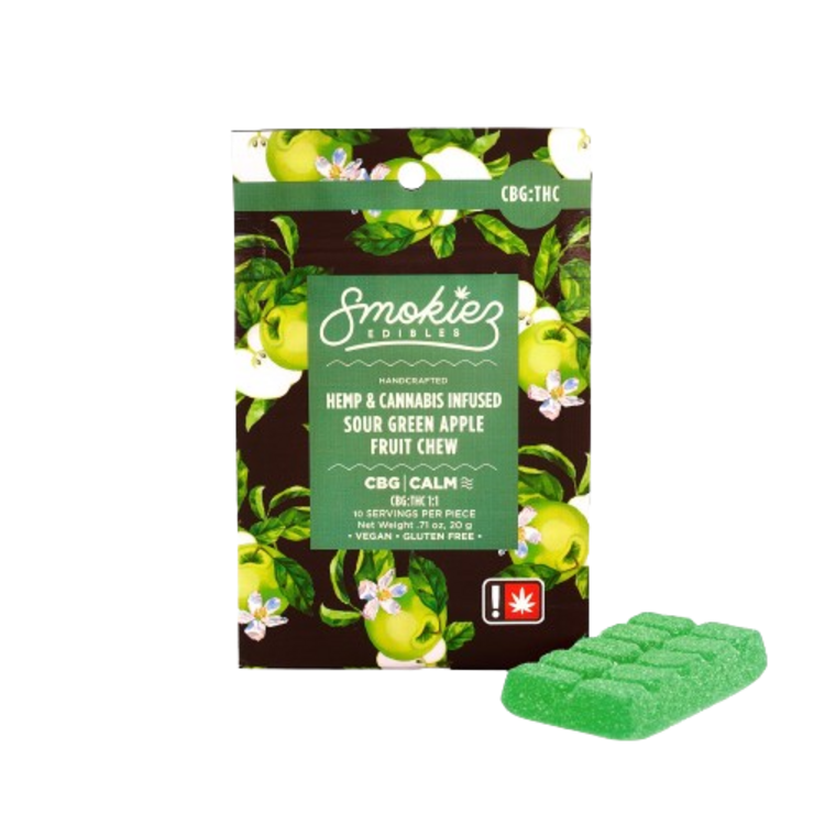 Smokiez 100mg 10 Pack 1:1 THC:CBG Sour Green Apple Gummies