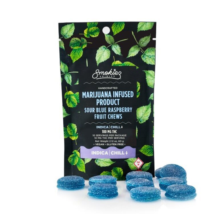 Smokiez 100mg 10 Pack Sour Blue Raspberry Gummies