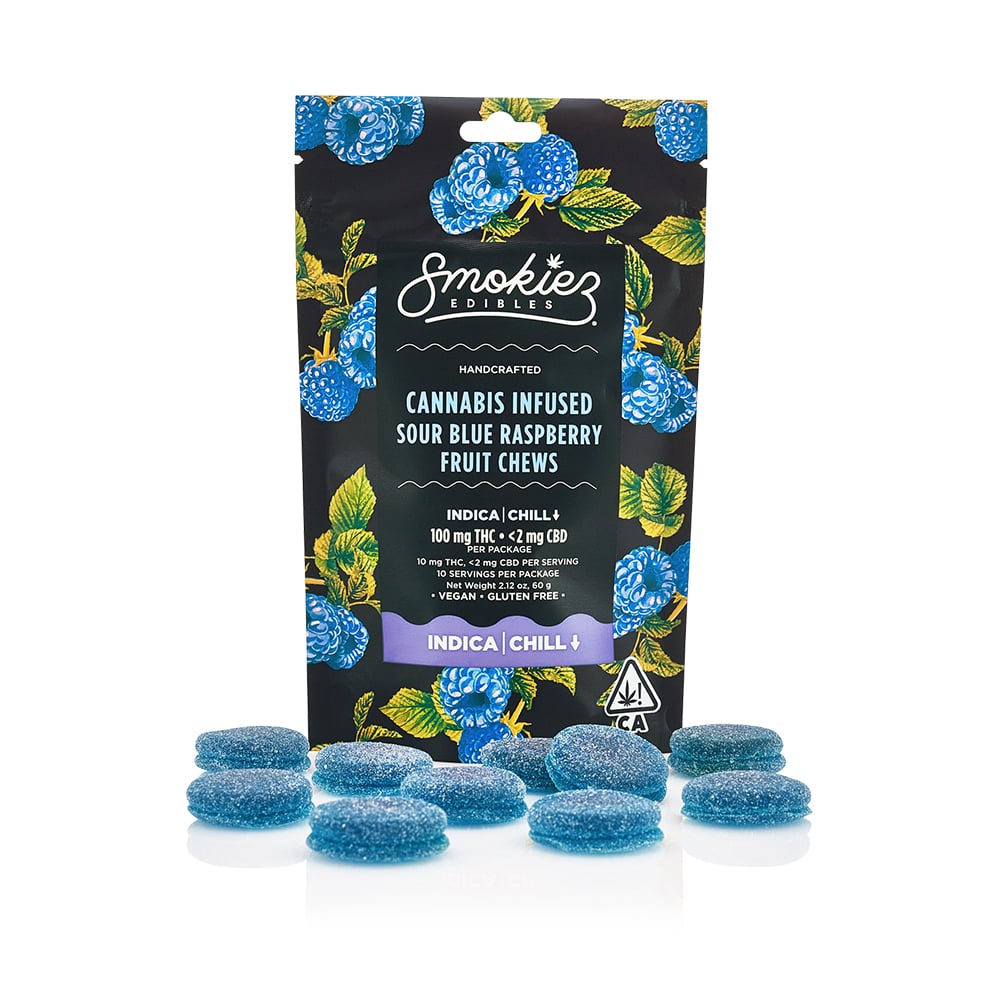 SMK Sour Blue Raspberry Fruit Chews Indica 10pk 110mg - 2.12oz