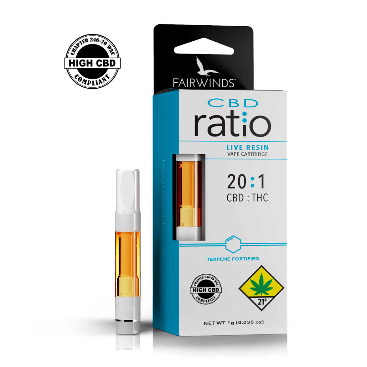 Cbd Thc Vape CBD + Delta-9 THC Vape Juice: OG Kush Ratio 20:1 CBD Cartridge  | Fairwinds - 1g, Vapes