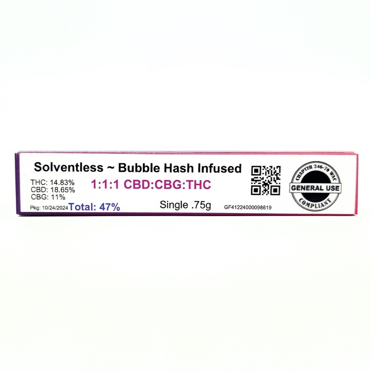 CANN CBG:CBD:THC 1:1:1 bubble hash infused joint .75g