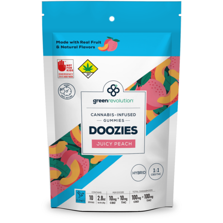 Green Revolution Solid Edible Doozies Juicy Peach 1:1 ELEVATE 10pk@200mg