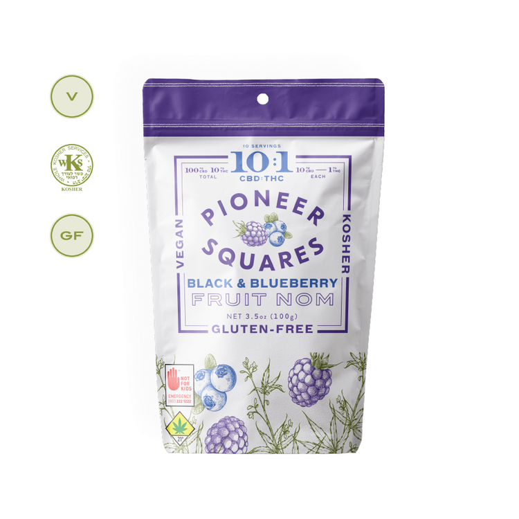 Pioneer Squares Solid Edible CBD 10 to 1 Black and Blueberry @100MG