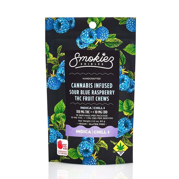 Indica Sour Blue Raspberry Fruit Chews - 100mg