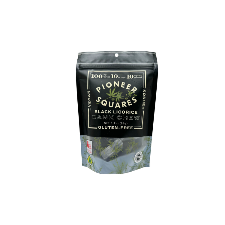 100mg THC Edible Black Licorice Dank Chew Pioneer Squares