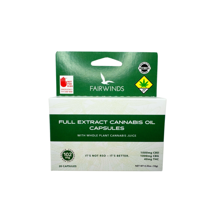 40mg THC : 1000mg CBD : 1000mg CBG Capsules FECO Fairwinds