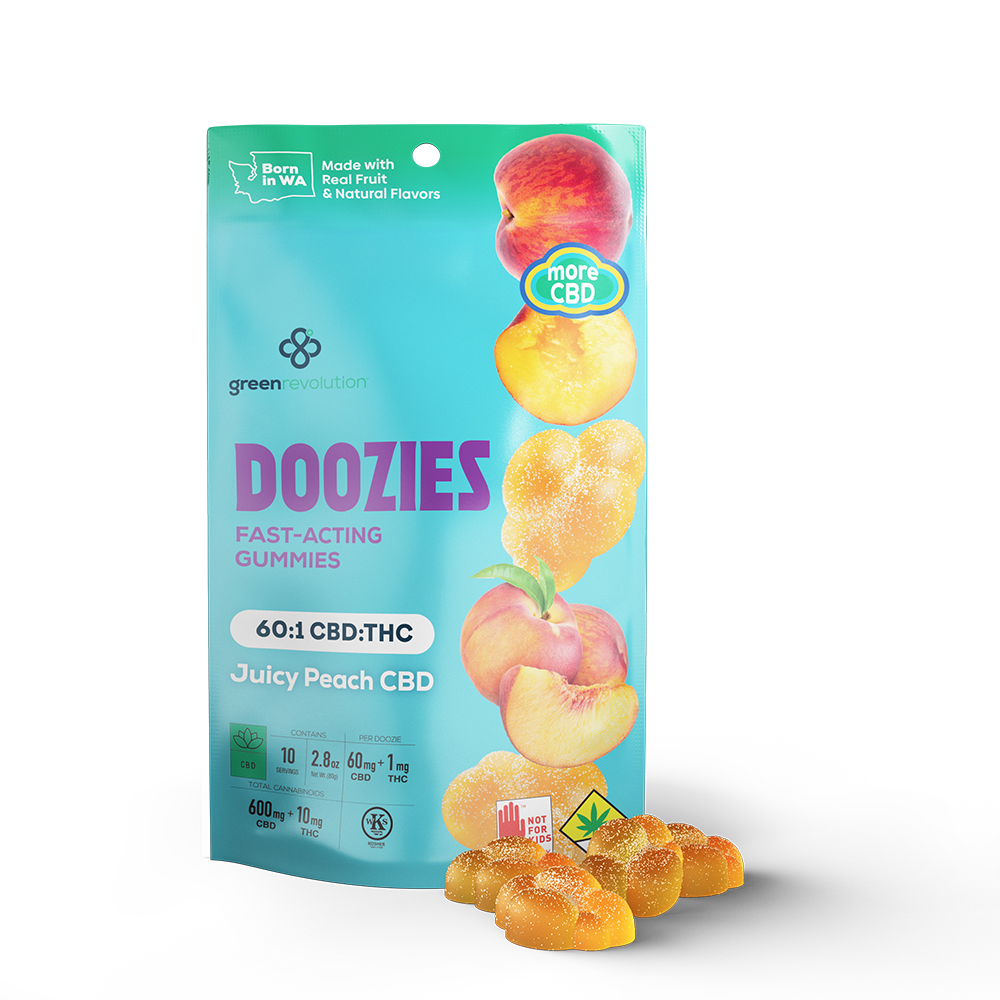 DOZ Juicy Peach Gummies 60:1 CBD 10pk 610mg - 2.8oz