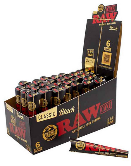 RAW BLACK 1 1/4 6PK CONES