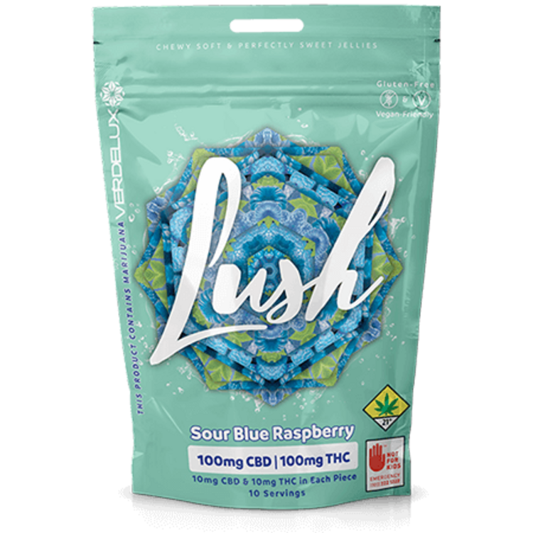 Lush Sour Blue Raspberry 1:1 Soft Jelly Chews Gummies 10-Pack Edibles Verdelux | 200mg
