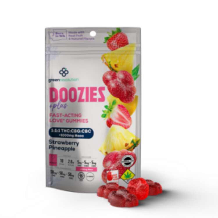 Green Revolution Edible Doozies Plus Strawberry Pineapple 1:1:1 150mg 2.8oz
