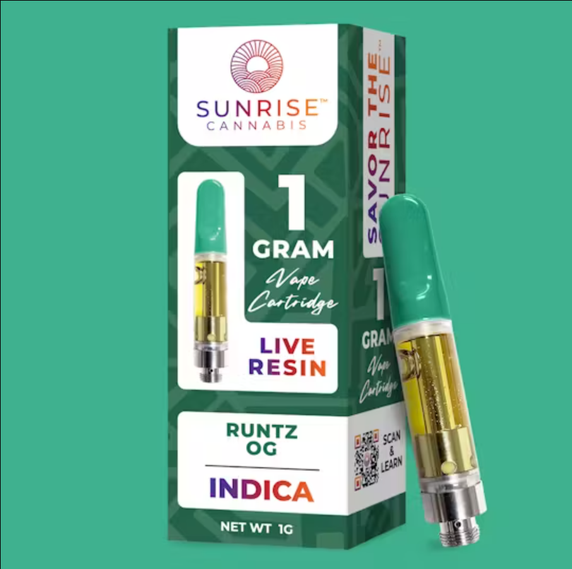 SUNRISE RUNTZ OG 1 GRAM LIVE RESIN VAPE CARTRIDGE INDICA 91.96%