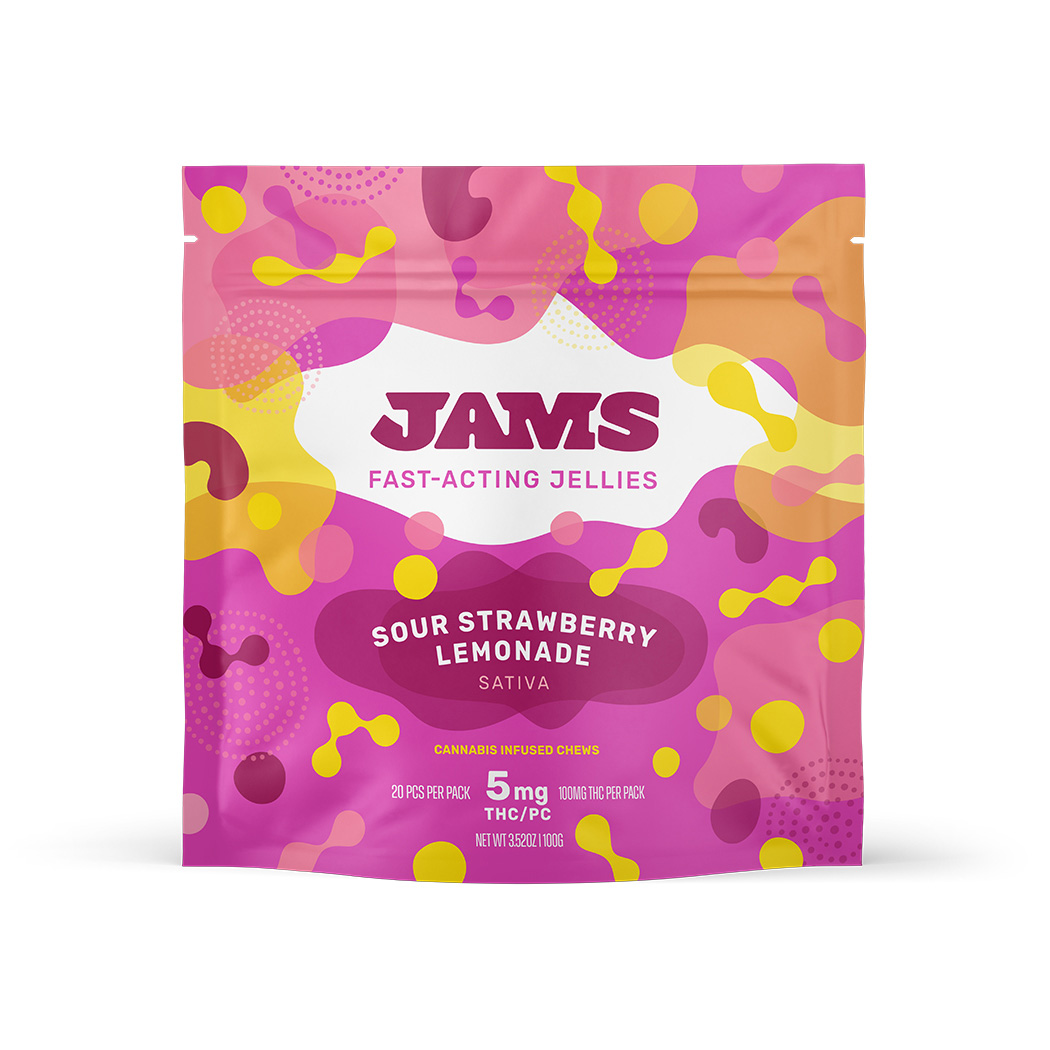 Jams | Gummies | Fast Acting Sour Strawberry Lemonade | 100mg/20pk