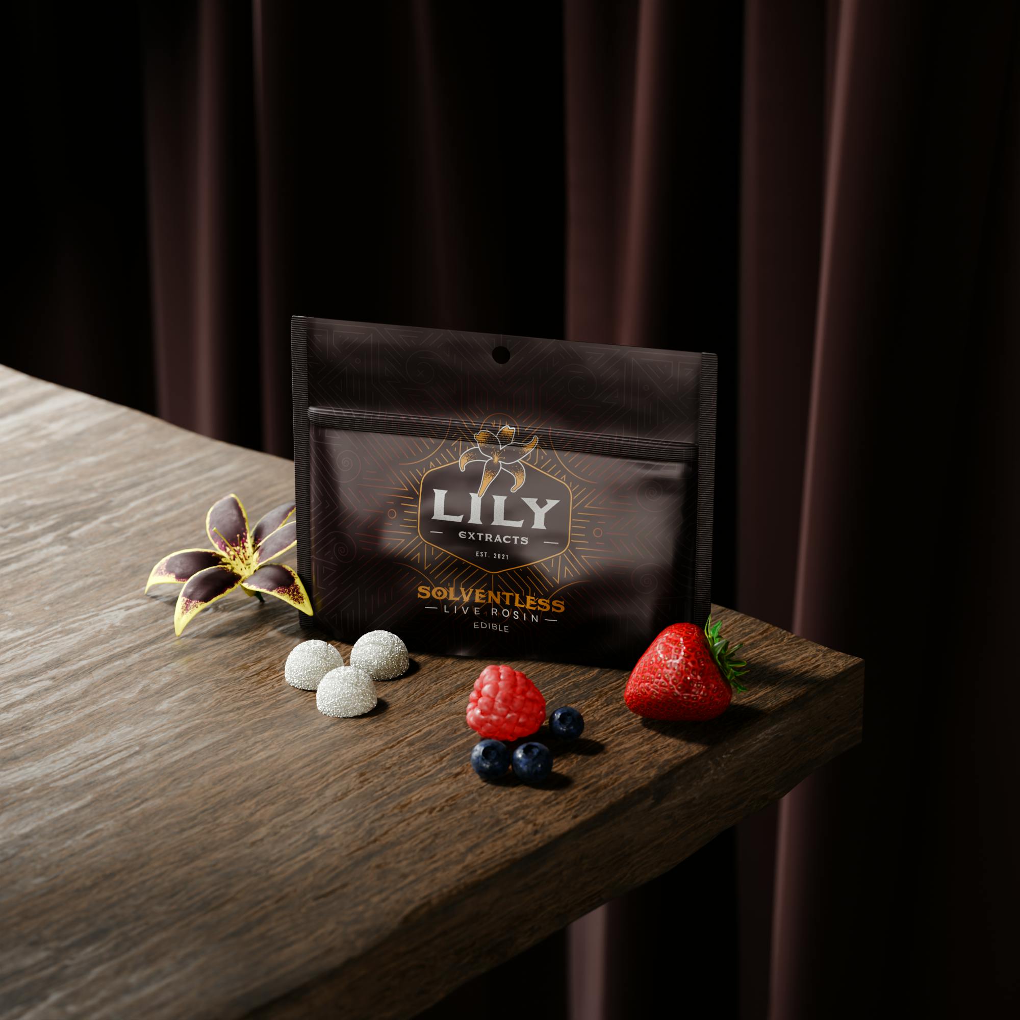 Lily Extracts | Gummies | Live Rosin | Knockturnal Berry 1:3:3:3 THC:CBD:CBG:CBNO | 30mg/20pk