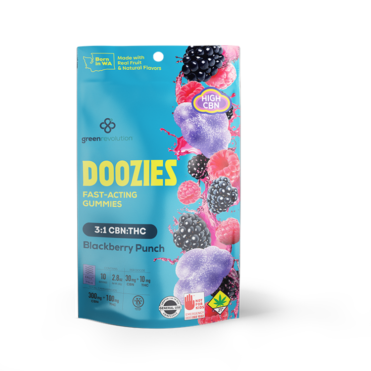 GREEN REVOLUTION DOOZIES BLACKBERRY PUNCH 3:1 CBN-THC (300 CBN 100 THC) 10PK