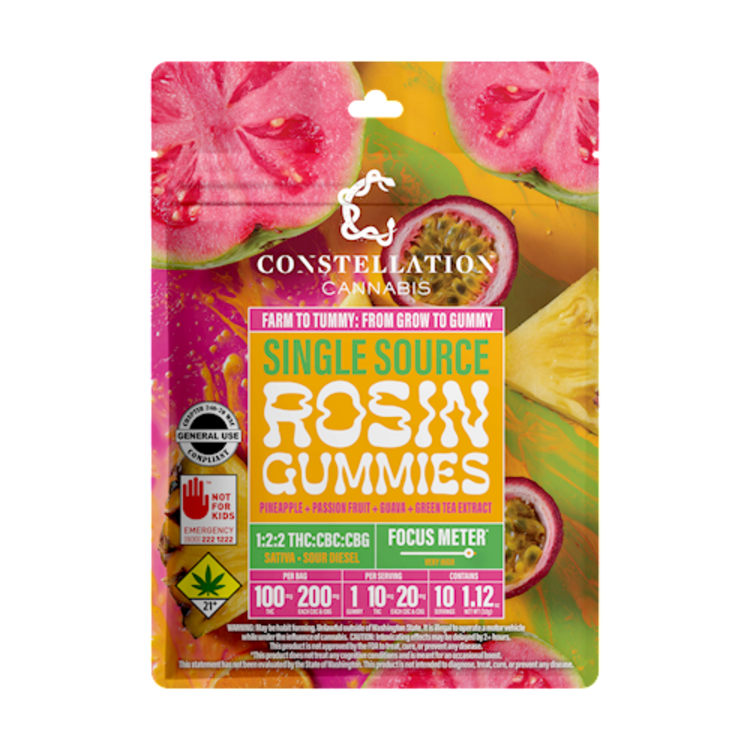 CONST Pineapple Passion Fruit Guava 2:2:1 CBC:CBG:THC + Green Tea extract hash rosin gummy 10 pack 500mg