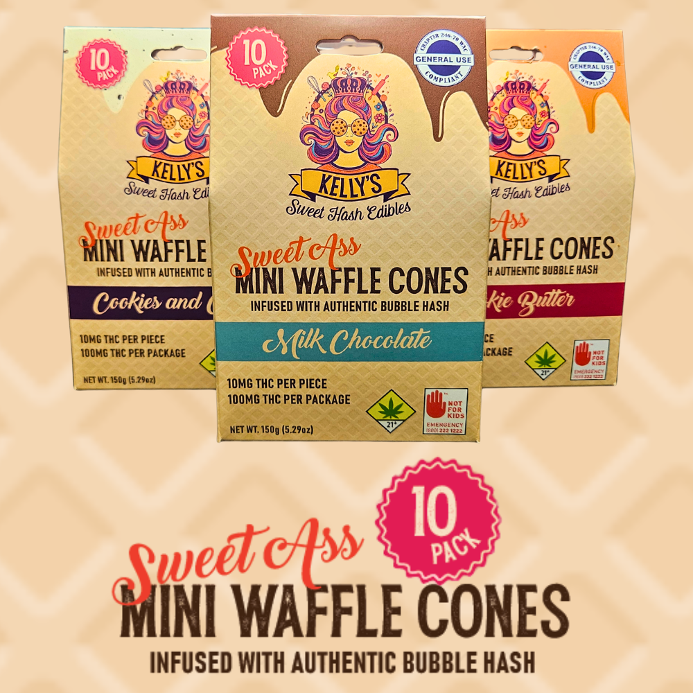 Kelly's Sweet Hash Edibles - Kellys - 10pk Mini Waffle Cones - 100mg THC - Milk Chocolate - 150g