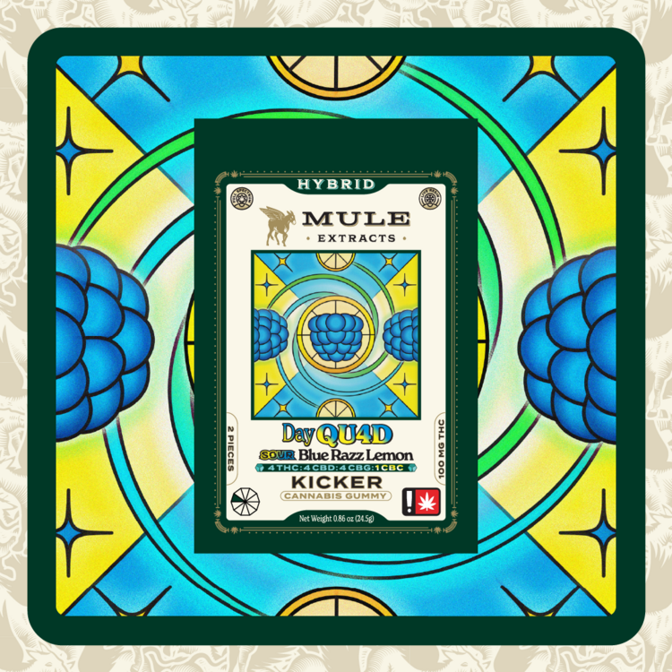 Mule Kicker 100mg Sour Blue Razz Lemon "Day Quad" 1:1:1:2