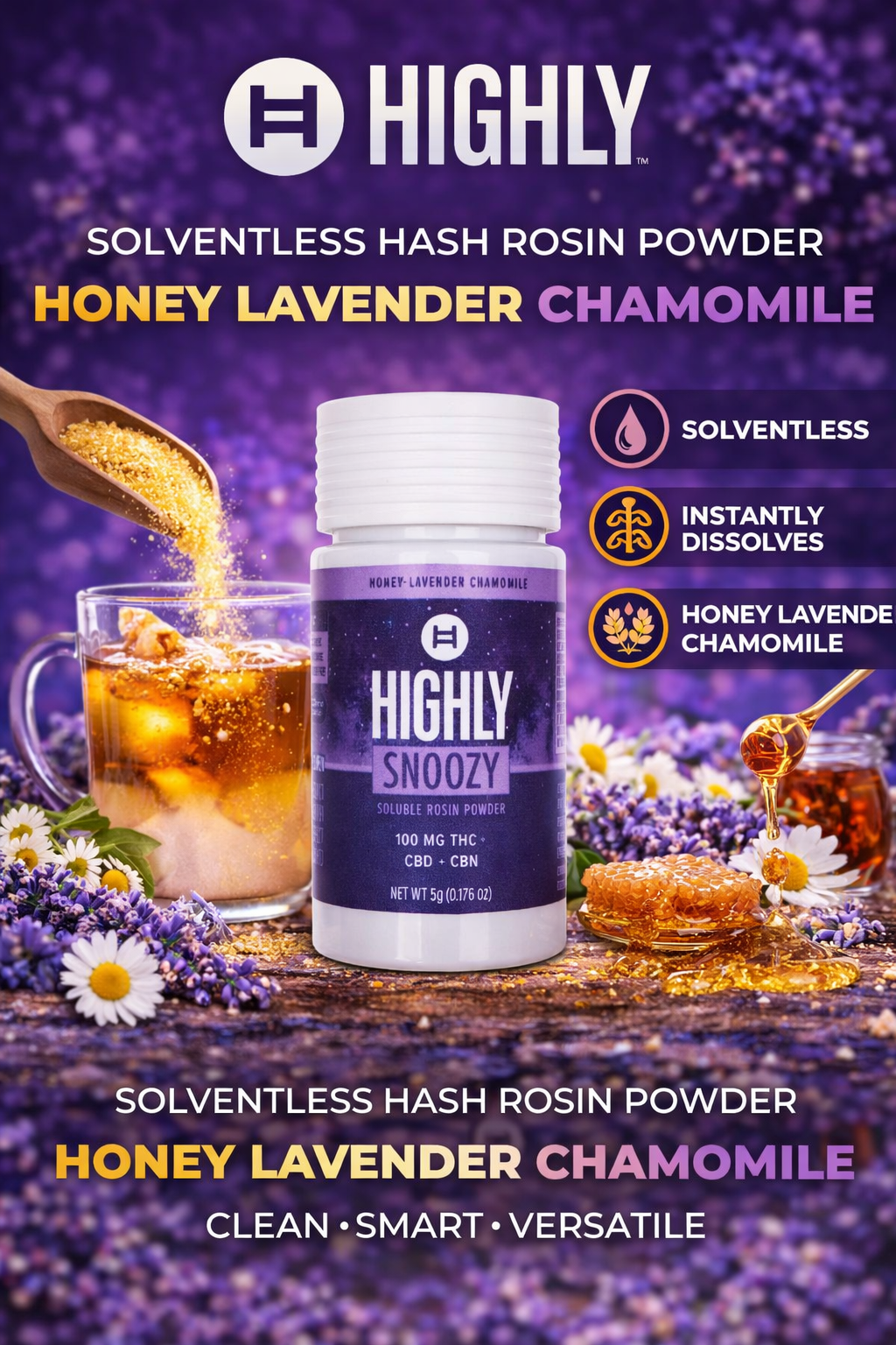 The Highly Co-Labs | Soluble Rosin Powder | Highly Snoozy Honey Lavender Chamomile | 100mg/5g