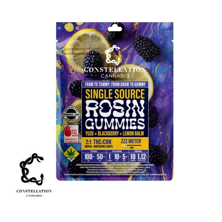 CONSTELLATION YUZU BLACKBERRY 2:1:1 (50 CBN 50CBD + LEMON BALM) 10PK ROSIN EFFECT GUMMIES