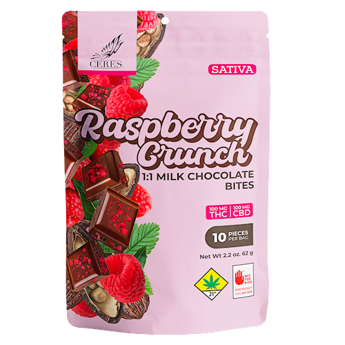 Ceres - CBD Sativa Raspberry Crunch Chocolate Bites 100:100mg 10pk