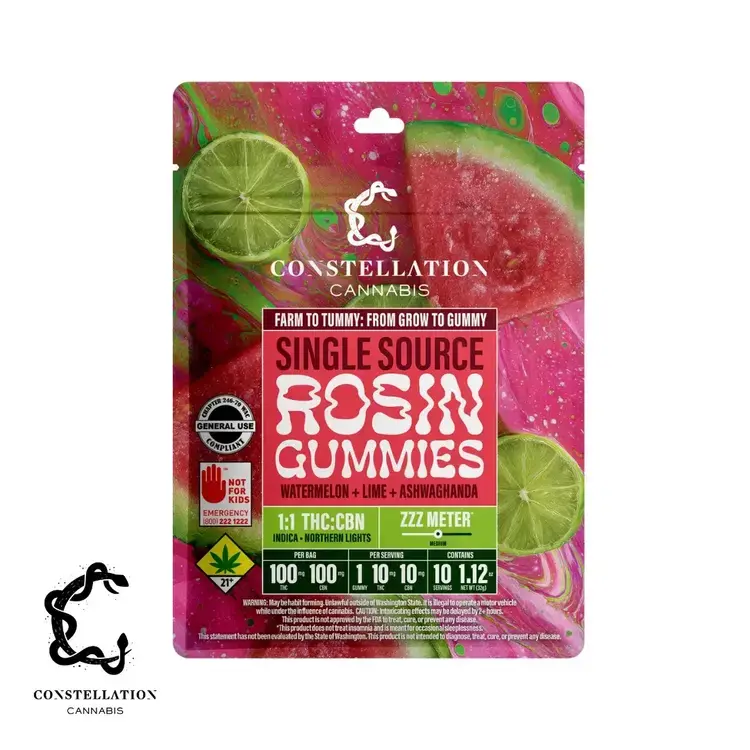 Constellation Solid Edible Solventless Hash Gummies 1:1:1 Watermelon 10pk@300mg