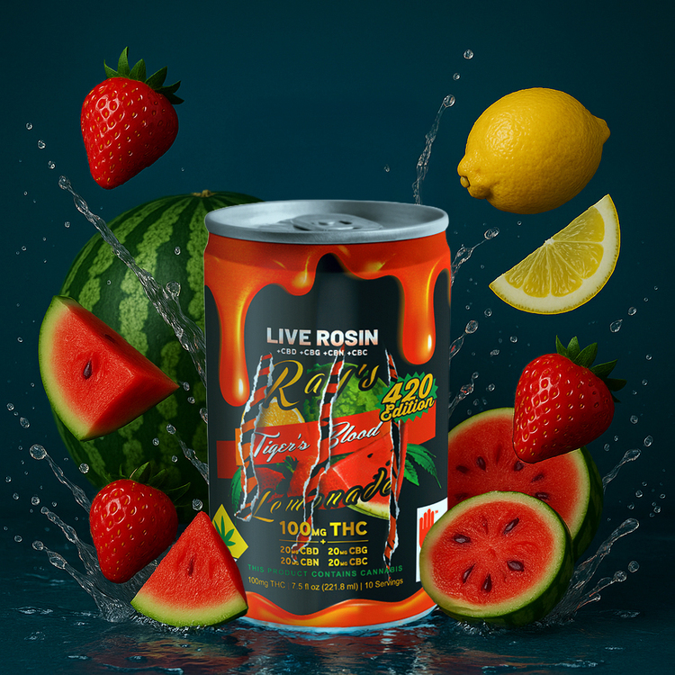 Rays Live Rosin Infused Tiger's Blood Lemonade 420 Edition (100mg THC, 20mg CBD,CBG,CBN,CBC)