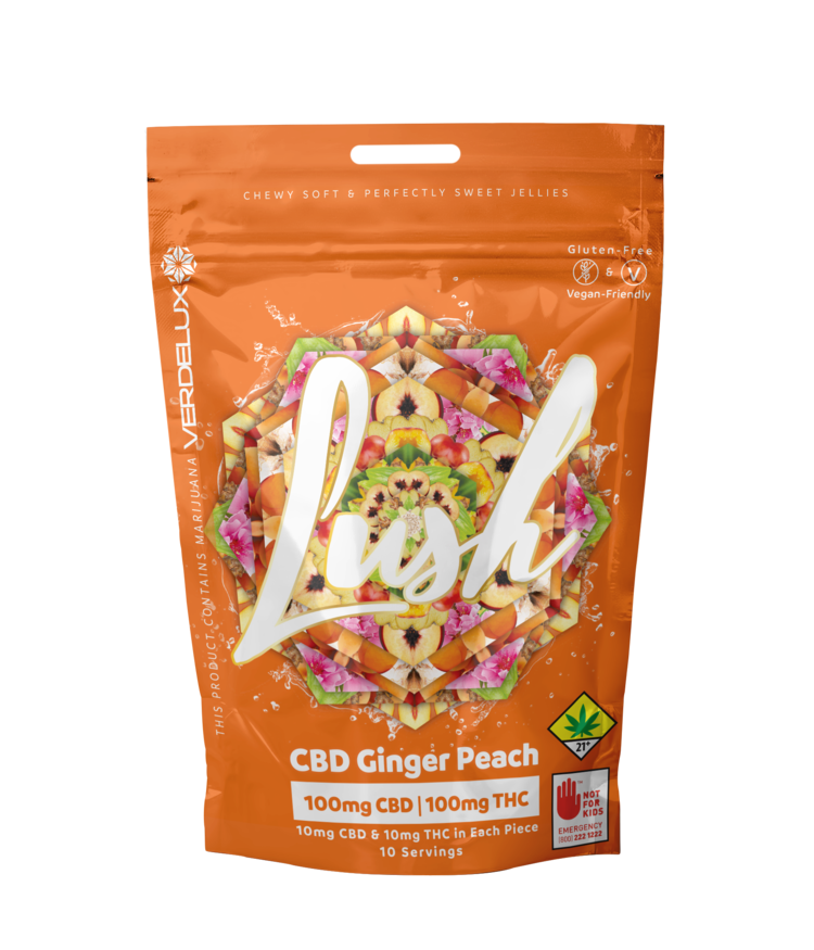 Lush Ginger Peach Gummies 1:1 THC CBD 10pk